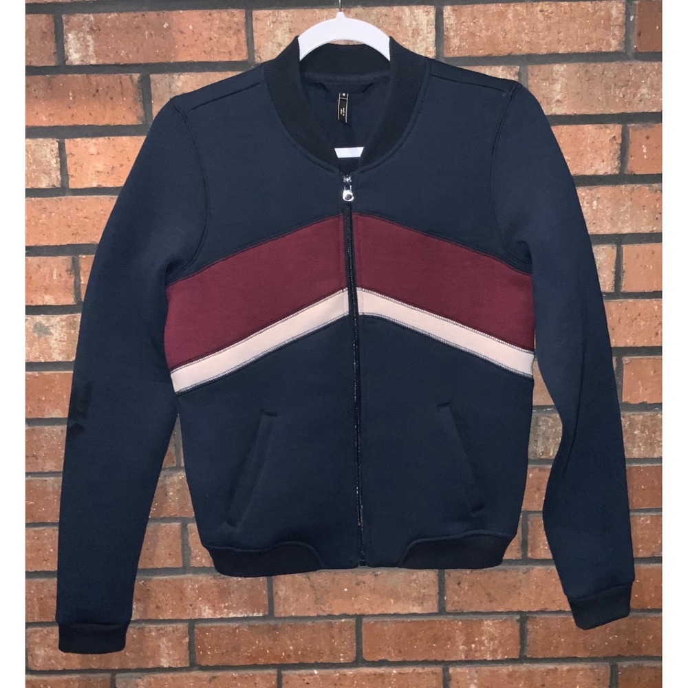 LLD Navy Blue Colorblock‎ Chevron Full Zip Scuba Bomber Jacket Mens Medium